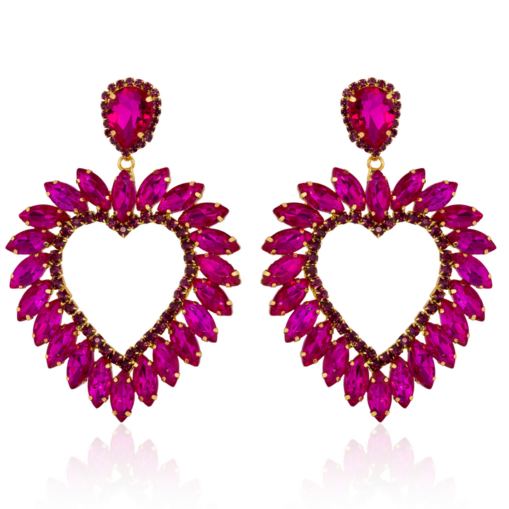 Natalia Fuchsia Pink Crystal Heart Statement Earrings
