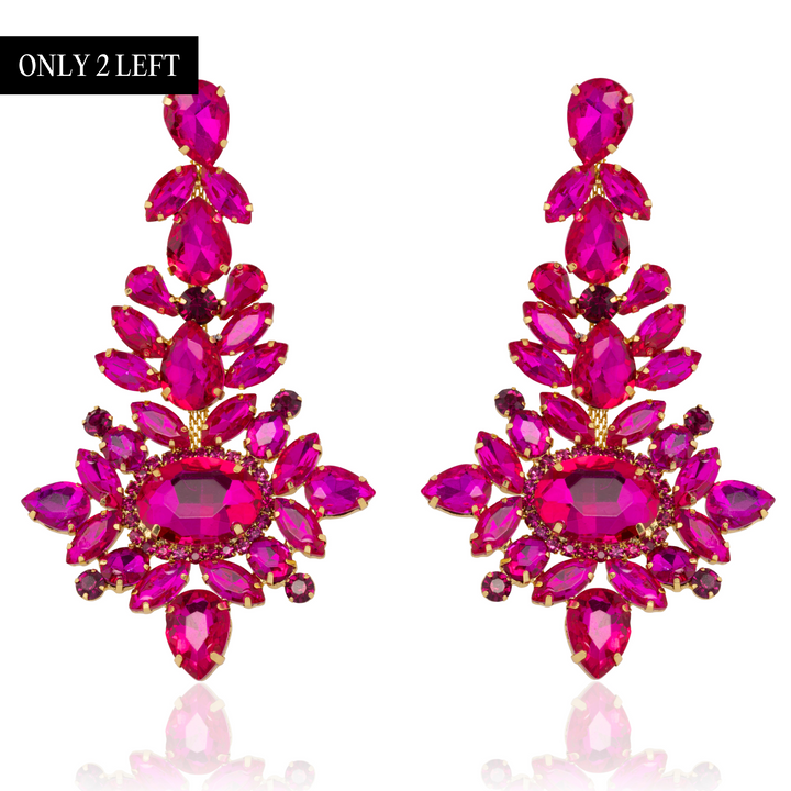 Angelina Premium Fuchsia Pink Crystal Statement Earrings