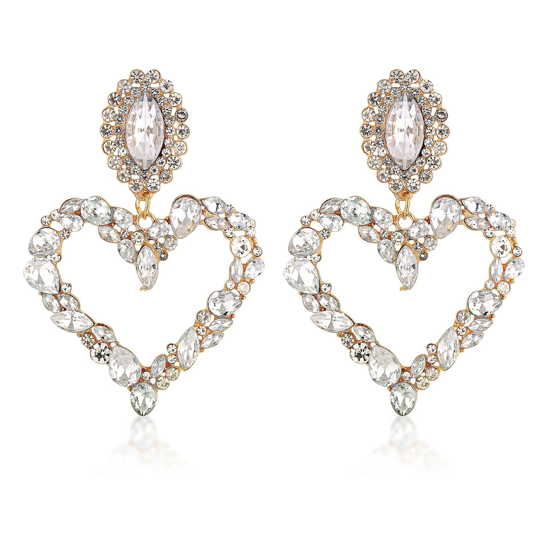Isabella White Crystal Heart Statement Earrings