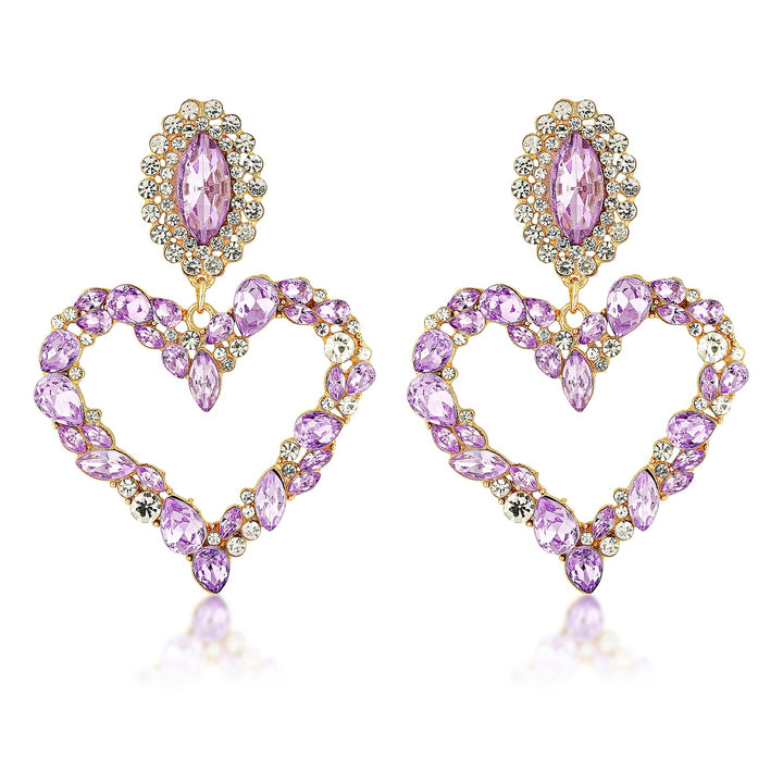 Isabella Lilac Crystal Heart Statement Earrings
