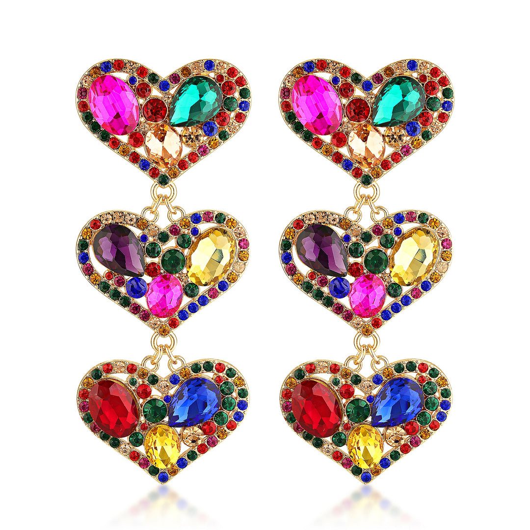 Adeline Multi Heart Crystal Statement Earrings