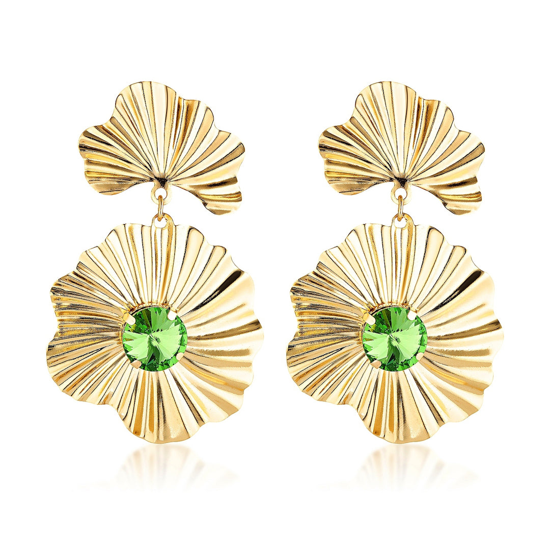 Freya Green Crystal Gold Statement Earrings