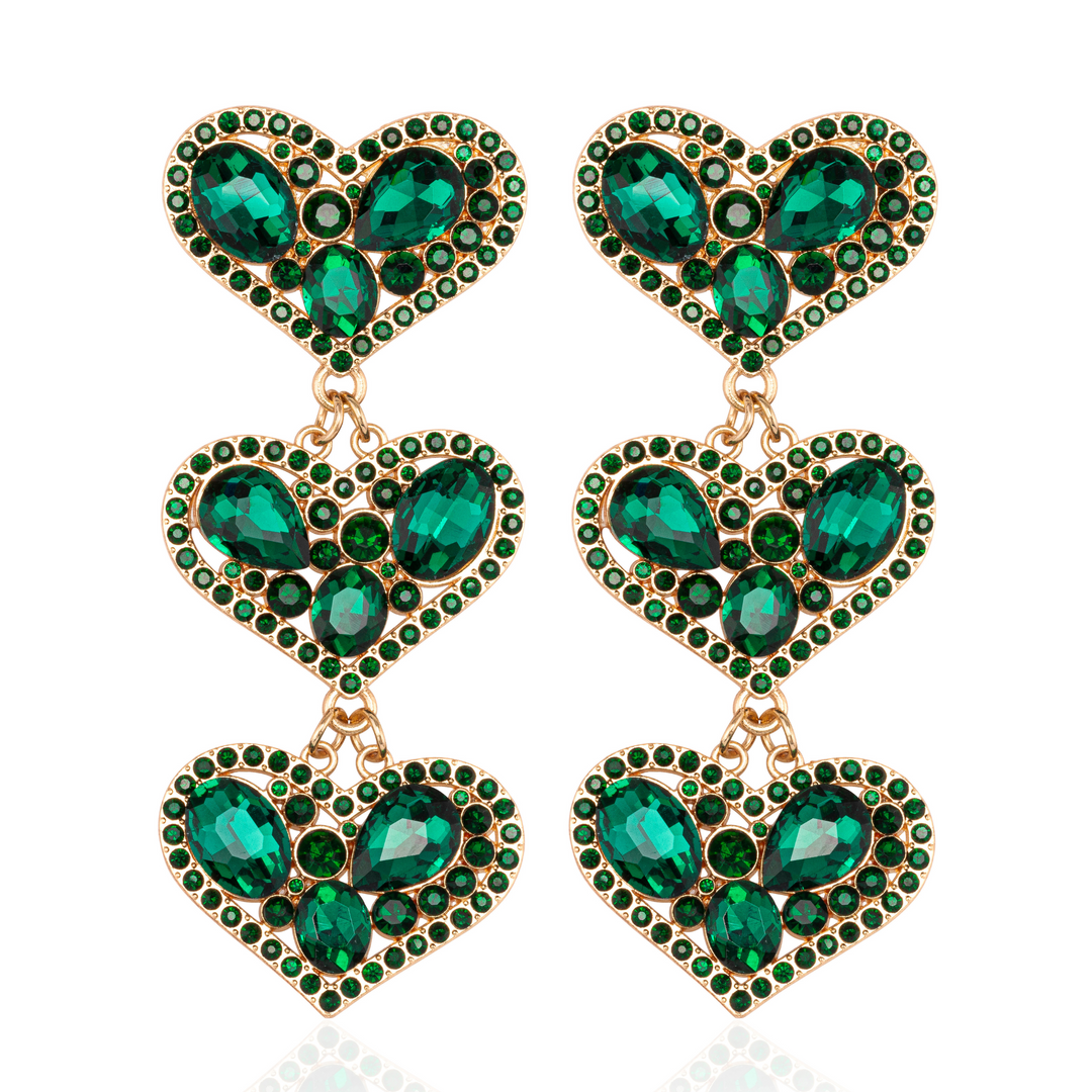 Adeline Green Heart Crystal Statement Earrings