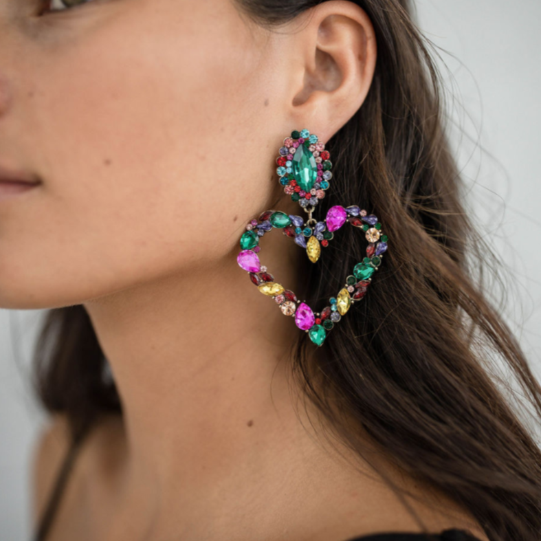 Isabella Multicoloured Crystal Heart Statement Earrings